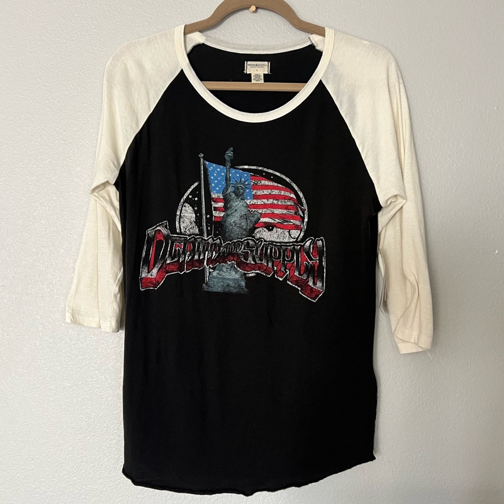 NWT Denim & Supply Ralph Lauren baseball reglan 3/4 sleeve tee American Flag Lg